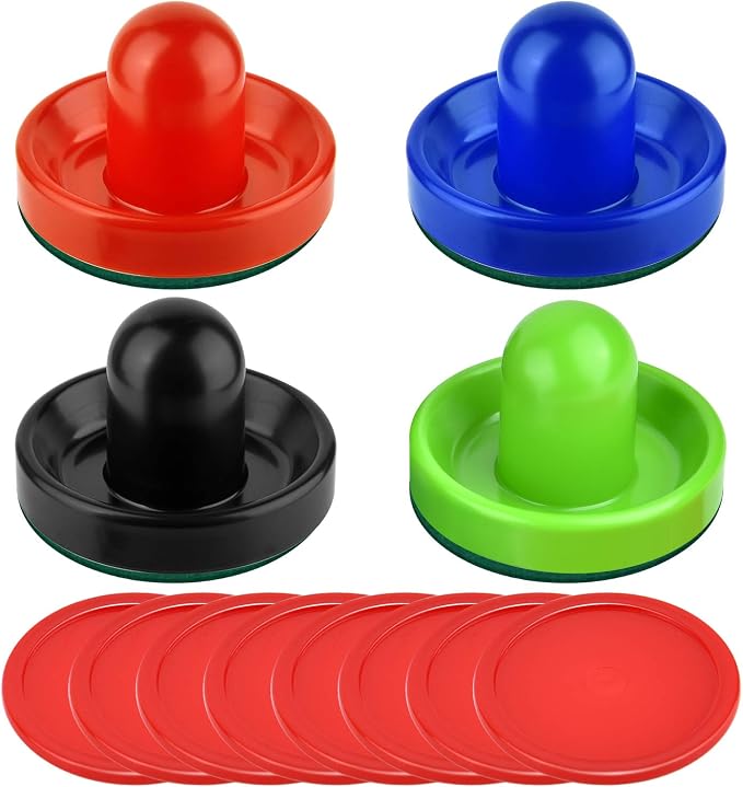 Coopay Air Hockey Pushers and Pucks, Air Hockey Paddles, Goal Handles Paddles Replacement Accessories for Game Tables (4 Striker, 8 Red Puck Pack)