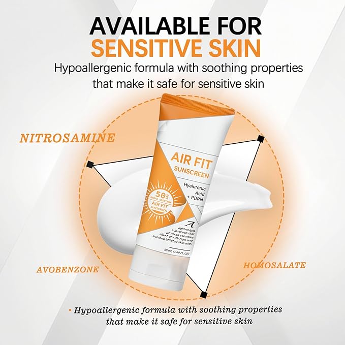 Air Fit Sunscreen Korean SPF 50 - Face & Body Sunscreen with Hyaluronic Acid, Lightweight, Non-Greasy, Moisturizing Sun Cream, Broad Spectrum UVA/UVB Protection (2)