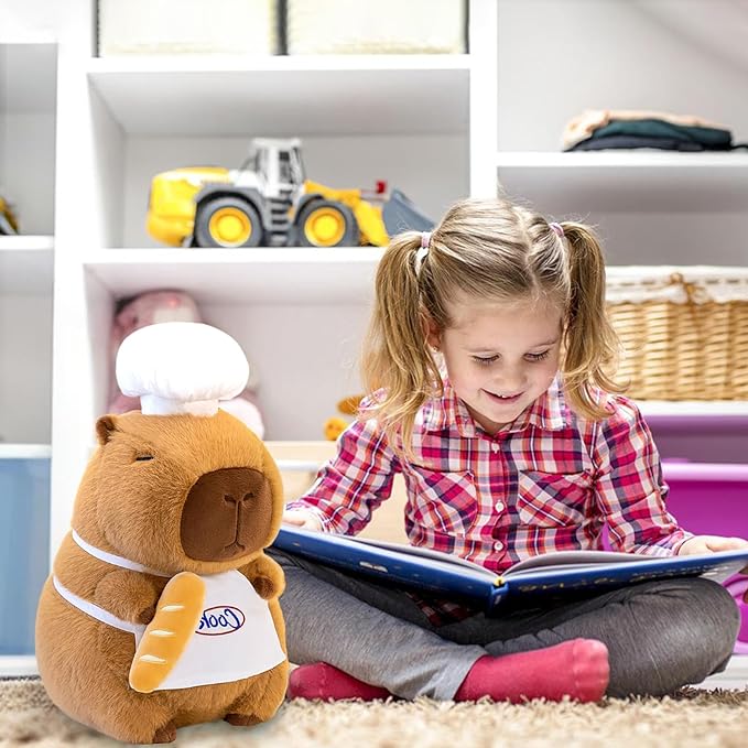 Ditucu Cute Capybara Plush with Cooking Chef Hat 13 inch French Baguette Bread Capibara Stuffed Animal Soft Plushies Toys Gifts for Kids Brown