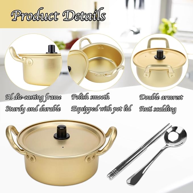 Ramen Pot, 2 Pack Korean Pots Korean Ramen Pot With Lid 2 Spoons And 2 Pairs Of Chopsticks For Kitchen Cookware