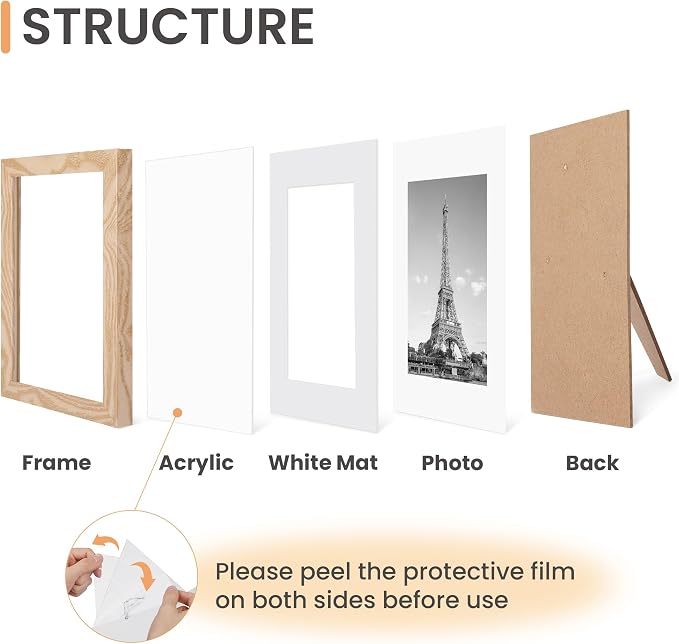 upsimples 8x10 Picture Frame Set of 10, Display Pictures 5x7 with Mat or 8x10 Without, Multi Photo Frames Collage for Wall or Tabletop Display, Natural | Fit 5x7 and 8 x 10 Photos, Wall or Tabletop Display, For Gallery Hallway Living Room, For Christmas