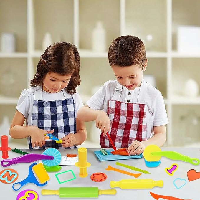 LCY WEDSHI Dough Tool Set, 62 Pcs Dough Tools Sets for Kids Ages 4-8, Dough Accessories Includes Alphabet Numbers Shapes, Cutters Roller, Rolling Pins, Safety Scissors, Plastic Knife