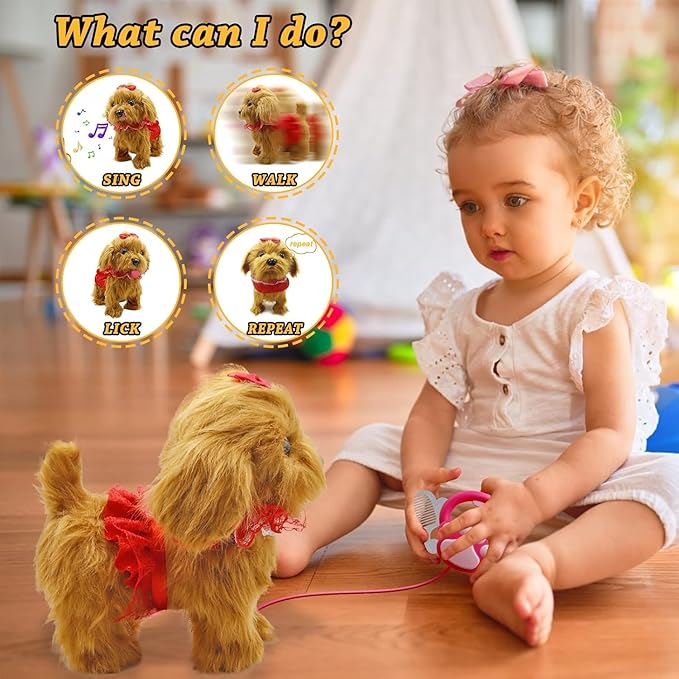 Toy Dog That Walk and Bark, Sing, Wag Tail, Lick, Repeat Your Words & Plush Golden Stuffed Puppy for Boys, Girls Toy Dogs