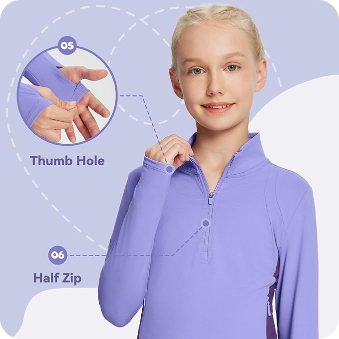 baleaf Girls Long Sleeve Shirts Fleece Jacket Fall Half Zip Pullover Kids Sweatshirts Athletic Thermal Coat