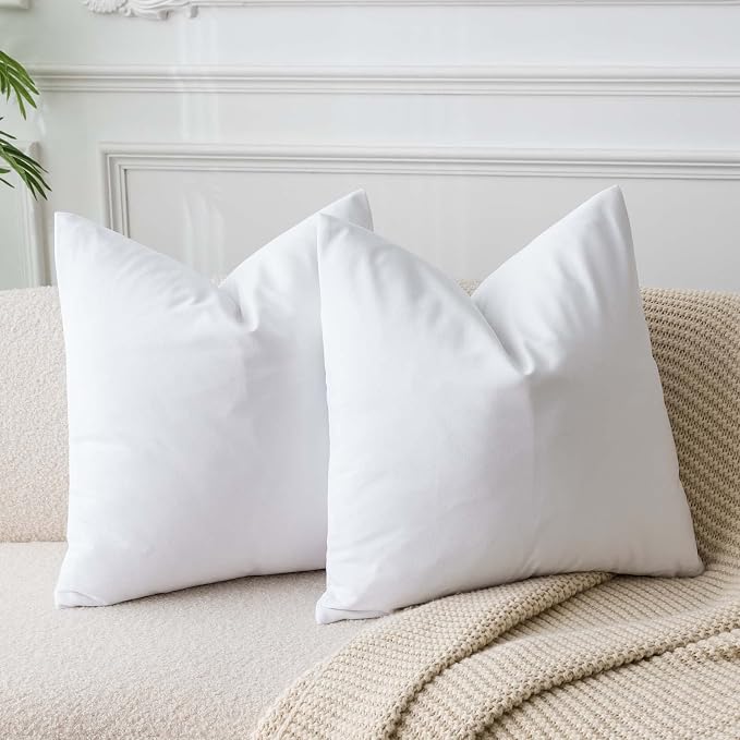 White 22x22 Throw Pillow Covers Set of 2 Decorative Velvet Cushion Covers | Soft Pillow Cases with Invisible Zipper for Modern Couch Sofa Bed Living Room Bedroom Home Decor