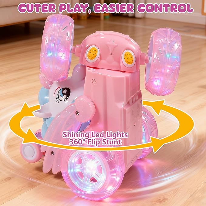 Unicorn Toys RC Car for Girls 4-6 Pink Cute Remote Control Toy for Beginner - Easy-to-Use, 360°Flips Stunt & Cool Blinky Lights - 3 4 5 6 7 8-10 Year Old Girl Birthday Gift Idea Christmas Stuff
