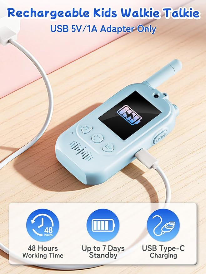 Upgraded Kids Video Walkie Talkies with Real-Time Two-Way Video, No WiFi or App Required, Long Range Outdoor Up to 1600FT, Rechargeable Video Intercom Toy for Boys & Girls Ages 3–12 (Blue & Pink)