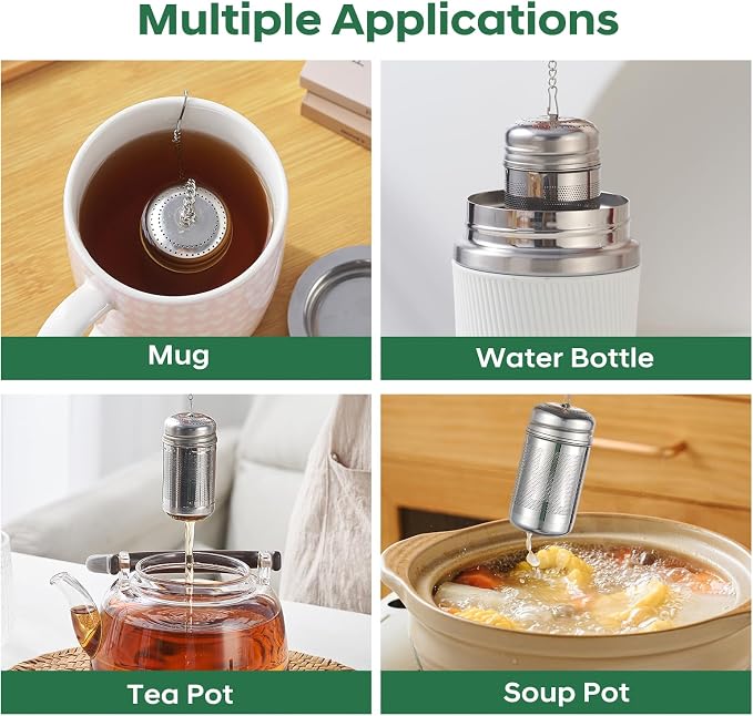 316L Stainless Steel Tea Infuser Set – Extra Fine Mesh Loose Leaf Tea Steeper for 8–32 oz Mugs, Bottles & Teapots, Dishwasher Safe (2 Pack)