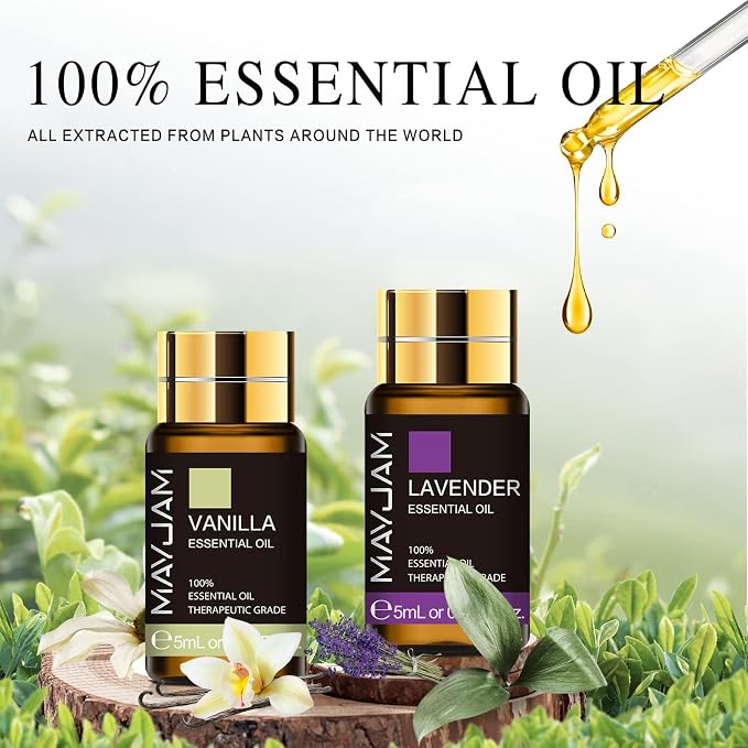 MAYJAM Top 28 Essential Oil Set for Diffuser Massage, 24x5ml Essential Oil Singles, 4x10ml Essential Oil Blends for Home Office Yoga
