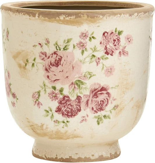 Nearly Natural 7.5 in Tuscan Ceramic Floral Print Planter for Decor | Vintage Floral Design, Quality Ceramic, 7.3 Qt. Container, Indoor Country Chic Decor