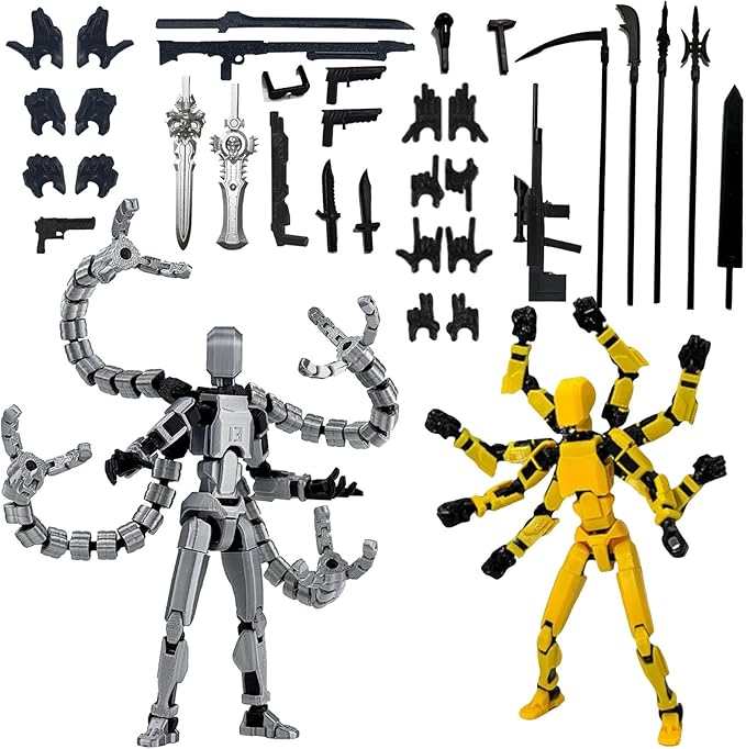 2PCS (Assembly Completed) T13 Action Figure Set, 3D Printed Action Figure,3D Printed Toys Stick Figure,Collectors Decorations for Game Lovers Toys (Gray Yellow)