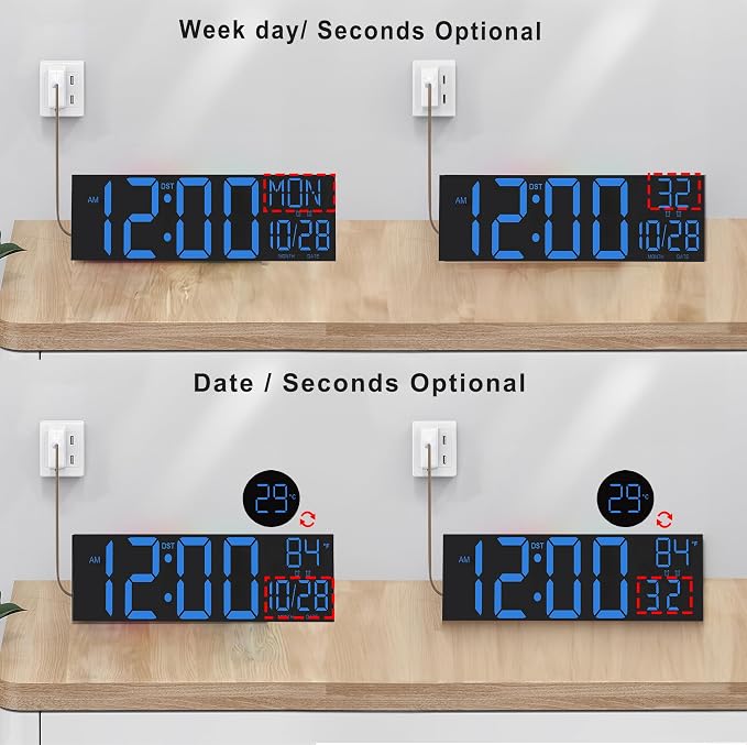JALL 30" Extra Large Digital Wall Clock, Giant LED Wall Clock with Remote Control, Digital Clock with Jumbo Numbers for Living Room, Gym, Warehouse, Office, Home Decor, Plug-in, Blue
