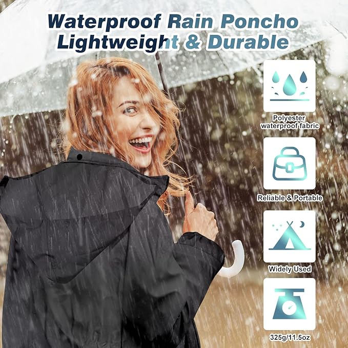 LAMA Womens Long Raincoats Rain Jacket Waterproof Packable Hooded Windbreaker Lightweight Adjustable Waist for Outdoor