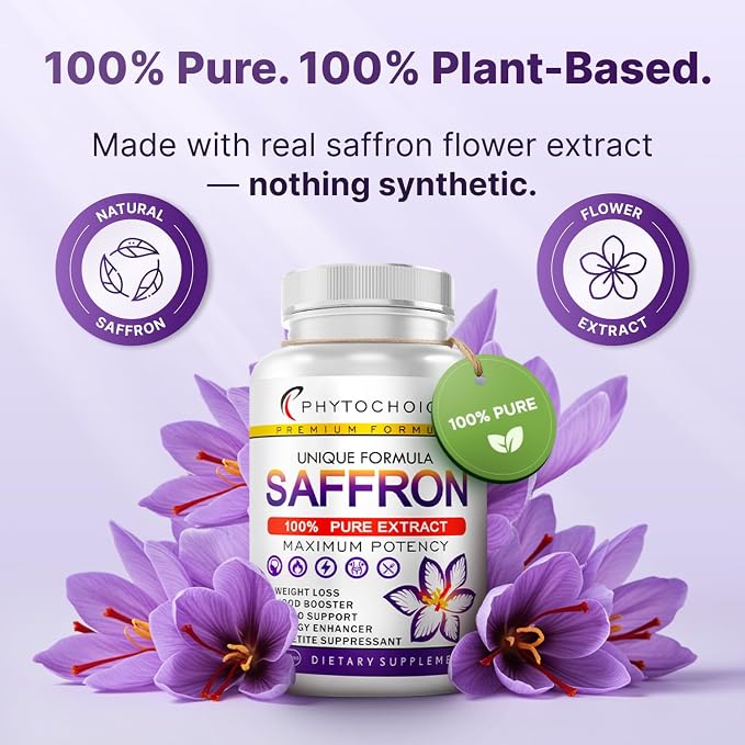 Saffron Supplements - 100% Pure Saffron Extract Capsules - Boost Energy & Mood, Support Eye & Heart Health, Focus, Vision - Pure Saffron Extract 88.5 mg - Made in USA for Women & Men - 90 Capsules