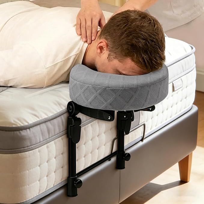 Massage Headrest for Bed, Adjustable Height Memory Foam Face Cradle with Washable Pillowcase, Gray