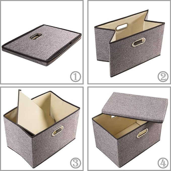 Large Collapsible Storage Bins with Lids [3-Pack] Linen/Cotton Blend Foldable Storage Boxes Organizer Containers Baskets Cube with Cover for Home Bedroom Closet Office Nursery(17.7x11.8x11.8)