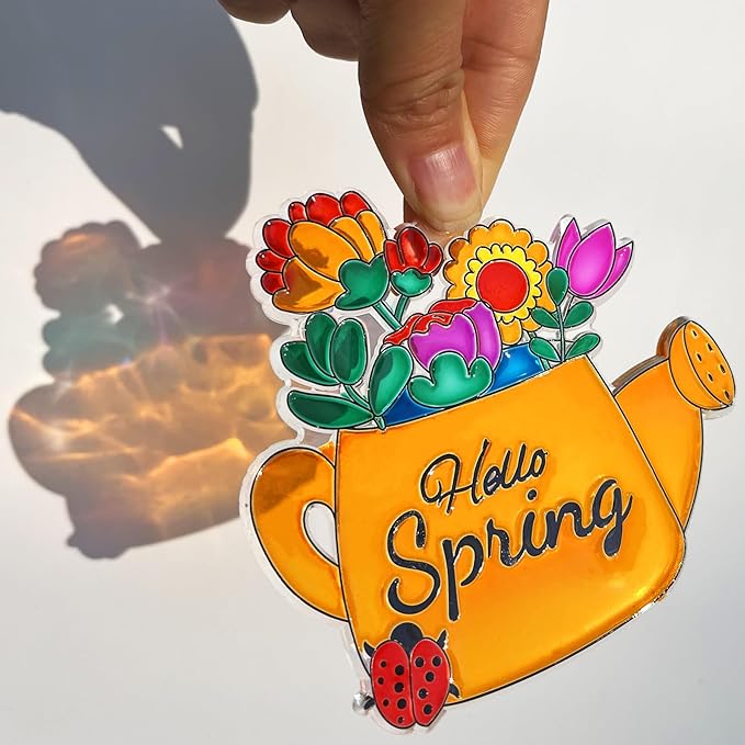 Ayhuhra 30 Sets Spring Flower Suncatcher Craft Kit Butterfly Sun Catcher DIY Window Paint Art Suncatcher Kits for Spring Summer Easter Party Activities Art Project Party Favors
