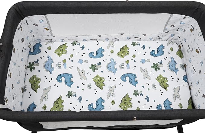 Stretchy Fitted Crib Sheets Set 2 Pack Portable Crib Mattress Topper for Baby Girl Boy,Ultra Soft Jersey Material, Light Blue & Dinosaur