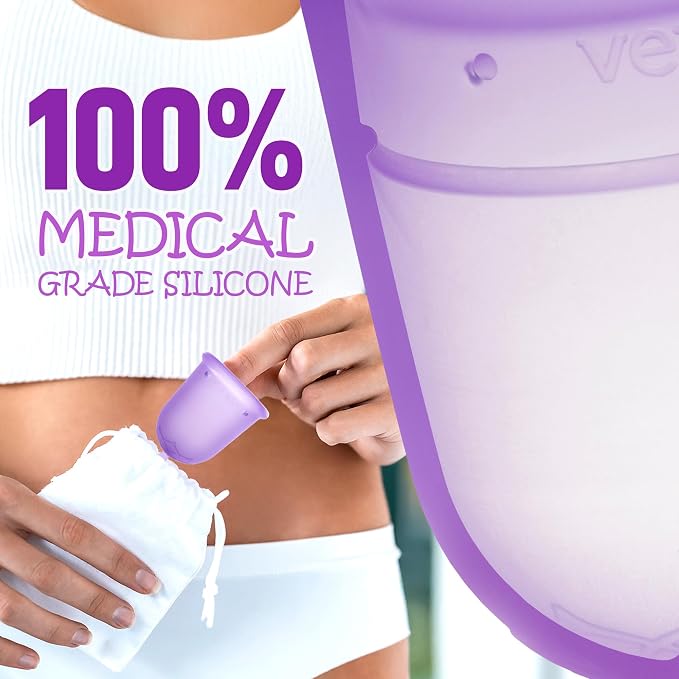 Venus Large Menstrual Cup - Higher Capacity (+30%) - Unique U-Shape Design for Heavier Flow Days - Get 12 Hours Leak-Free Protection - 100% Medical Grade Silicone Reusable Period Cup | Large