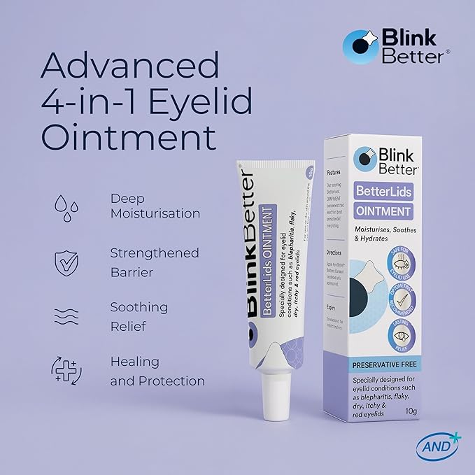 BlinkBetter BetterLids Eyelid Ointment for Dry, Itchy & Sensitive Eyelids – Deep-Moisturising Oat Complex with Shea Butter & Panthenol to Hydrate, Nourish & Soothe Delicate Eyelid Skin – 0.34 oz
