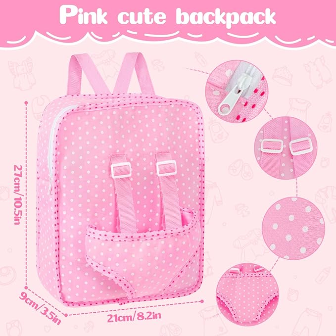 12'' Baby Doll Playset with 4 Outfits Backpack, 12 Inch Realistic Baby Dolls with Clothes Backpack and 2 Bottles Bib Quilt Nipple Socks, Pretend Play Baby Doll Gift for Toddlers Girls Age 3+