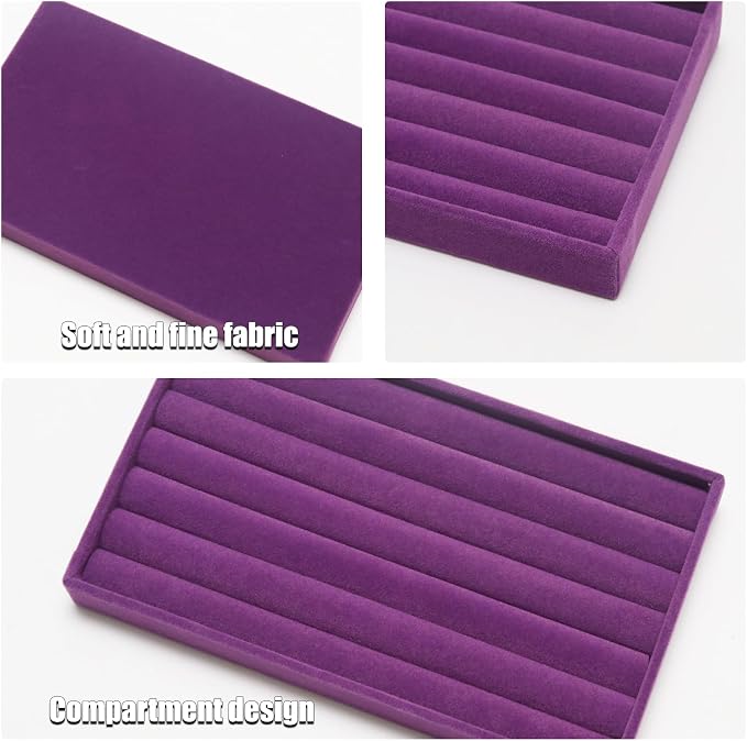 Velvet Jewelry Trays for Drawers, Purple Stackable, 8 Rolls | Stackable Jewelry Drawer Organizer Inserts, Ring Earring Necklace Bracelet Holder Organizer Storage Display Tray