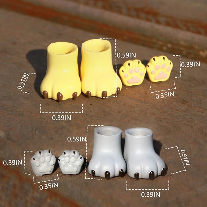 YMY Cat Hands cat feet ob11 Doll Shoes gsc Clay Human bjd 1/12 Scale Doll Shoes(2 Pairs)