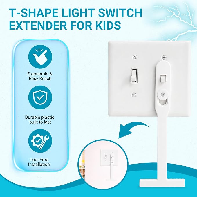 T Shape Light Switch Extender for Kids – Safe, Ergonomic & Easy Switch Reach Tool for Baby Nurseries, Kids’ Rooms, Daycare, Accessible Spaces (Pack of 2)