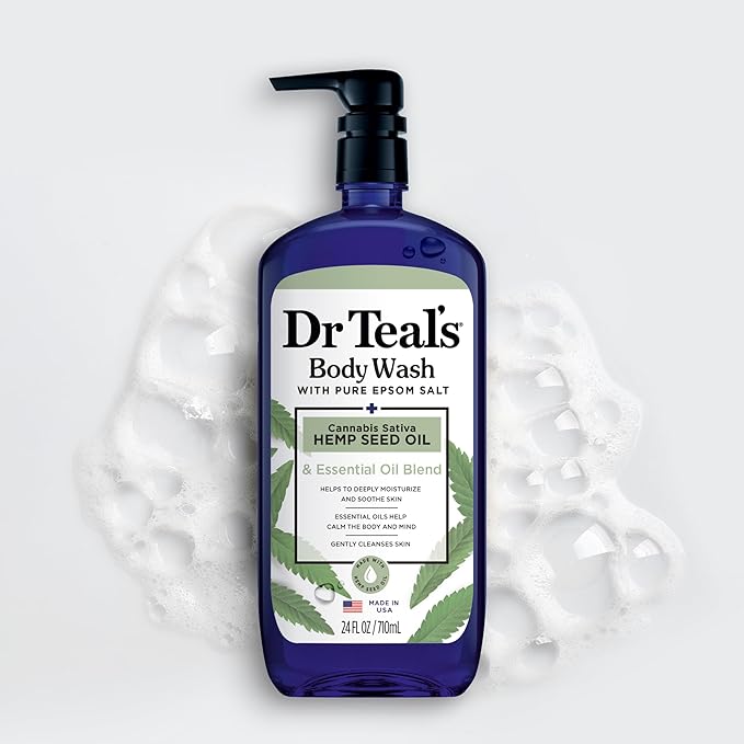 Dr Teal's Body Wash with Pure Epsom Salt, Cannabis Sativa Hemp Seed Oil, 24 fl oz (Pack of 2)