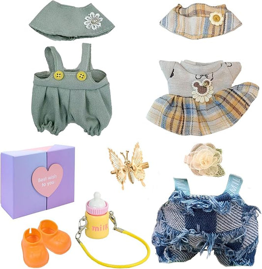 17cm Doll Clothes Set (No Doll) – 3-Pack Handmade Outfits with Accessories for 6.7” Dolls, Premium Cotton Clothing with Gift-Ready Packaging, Perfect for Dress-Up and Collectors (F11, 3)