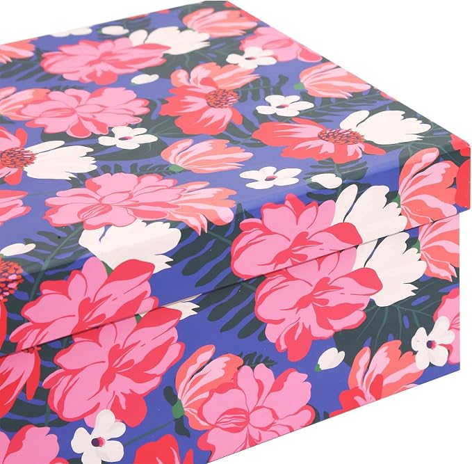 3-Piece Decorative Storage Boxes with Lids, Vibrant Pink and White Flower, Paperboard Keepsake box Set, Photo Storage Box for Memory, Home Decor, Knick-knacks Organizer, Shelf Decor