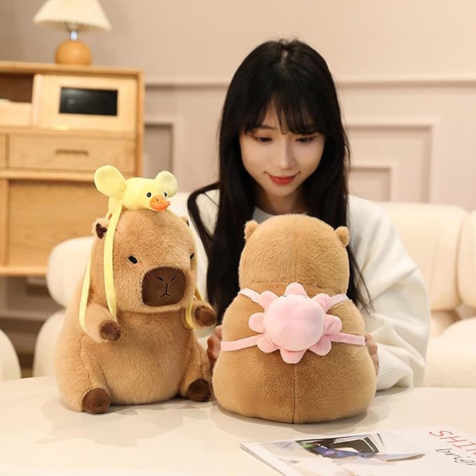 Ditucu Capybara Plush with Yellow Duck Backpack 7.8 inch Cute Capibara Stuffed Animal Soft Plushies Toys Gifts for Kids Brown