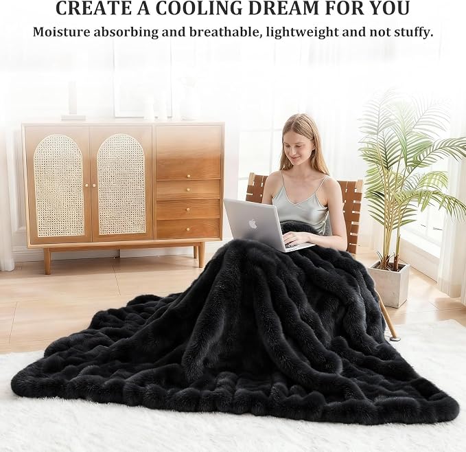 Faux Fur Twin Blanket for Couch, 1000 GSM Cozy Fuzzy Fluffy Soft Plush Thick Bubble Sherpa Blanket for Sofa Bedroom Living Room, Mothers Day Birthday Gifts for Women Home Decor