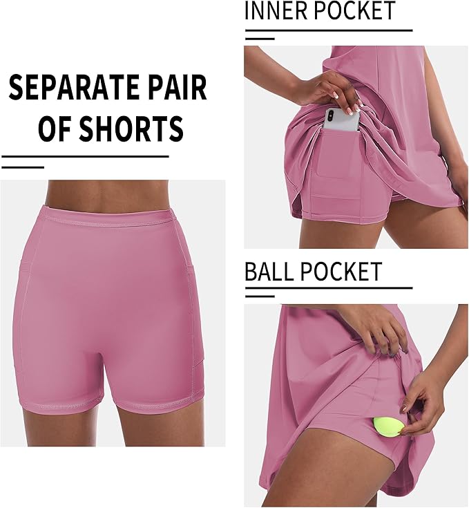 Tennis Dress for Women, Golf Dress with Shorts and Pockets Athletic Dress | Sleeveless Collared Half-Zipper Workout Sport Dress, Stretch Moisture Wicking Fabric, Tennis Golf Outfits