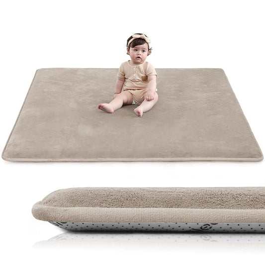 Huloo Sleep Baby Play Mat for Floor,Large 79"×79" Playpen Mat for Toddler,Infant,Kids,1.3" Thick Non-Slip Nursery Rug,Water Repellent Soft Padded Activity Mats for Tummy Time, Crawling,Playroom（Beige）