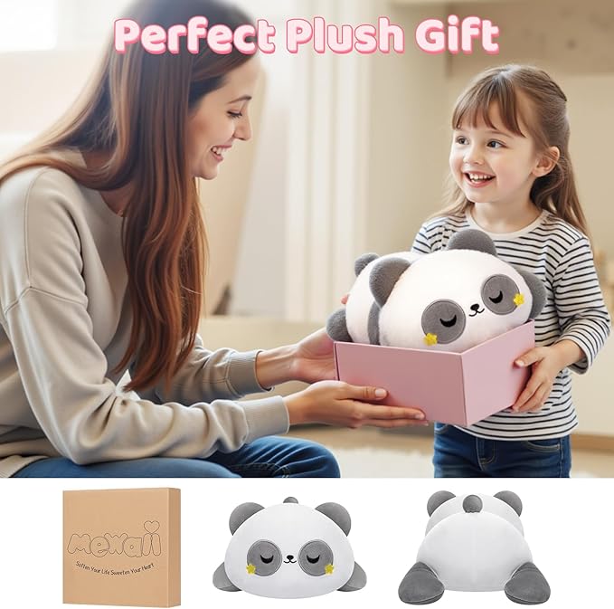 Cute Panda Plush Pillow, Kawaii Plushies Grey Panda Stuffed Animals, Squishy Plushies, Cuddle Plush Pillow for Kids & Girls (13 Inch)