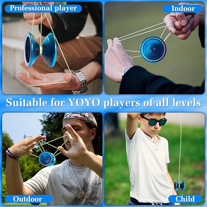 WATIEOBOO yoyo Professional, Metal Responsive Yoyo for Kids Unresponsive Yoyos for Adults with Unresponsive Bearings Kits, Glove and 10 Replacement Yo-yos Strings - Black Blue