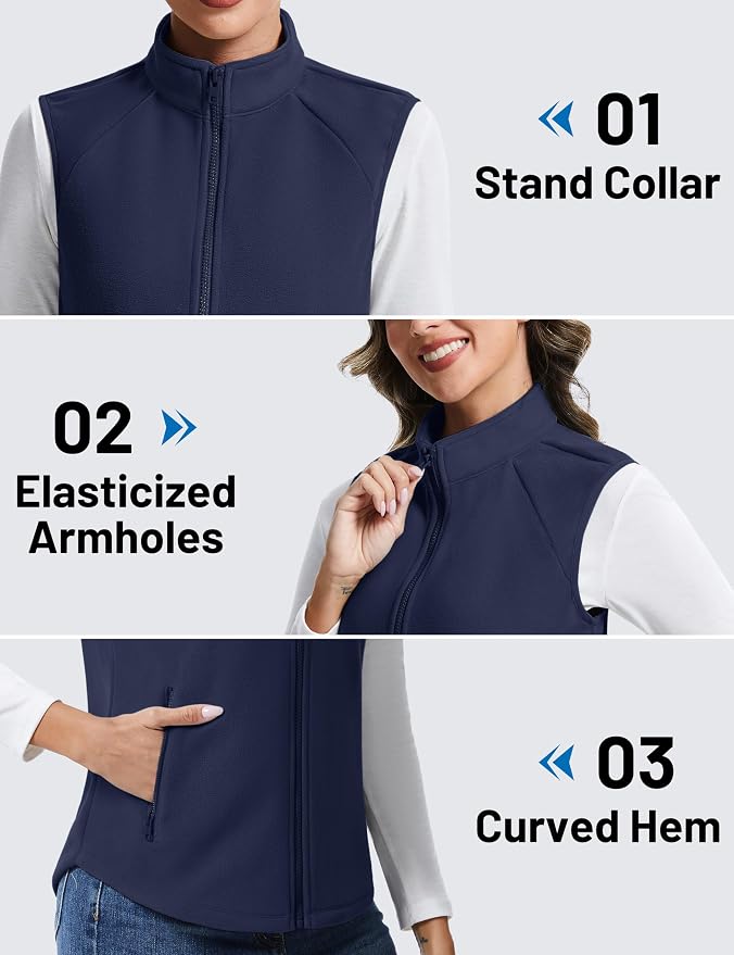 TACVASEN Women Polar Fleece Zip Up Vest with Pockets Lightweight Outerwear | Warm Thermal Sleeveless Jacket Suitable for Hiking Camping Travelling in Cool Autumn and Winter Weather