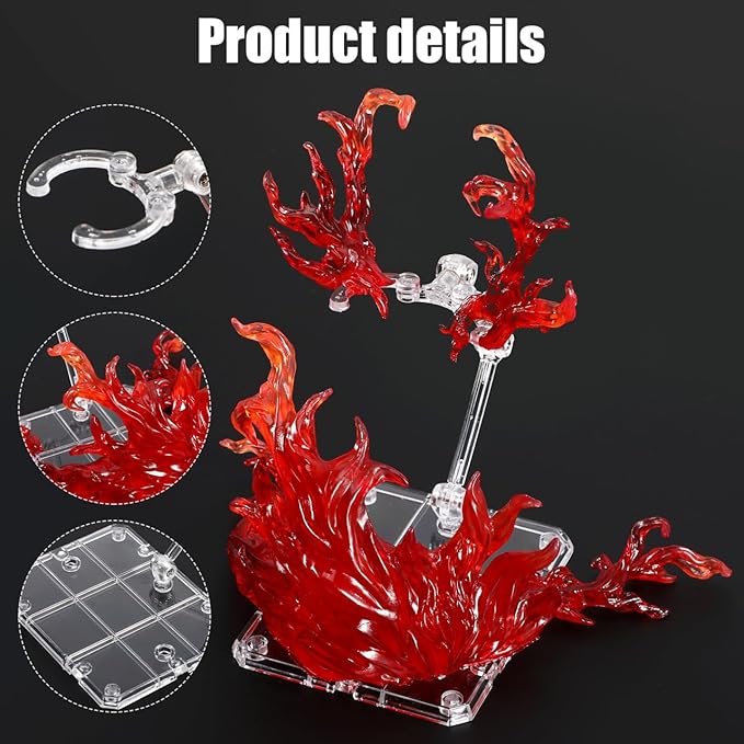 iplusmile Action Figure Stand, Assembly Action Figure Display Holder Base Doll Model Support Stand, Figure Display Fire Effects Compatible with HG RG SD SHF 1/144, Red