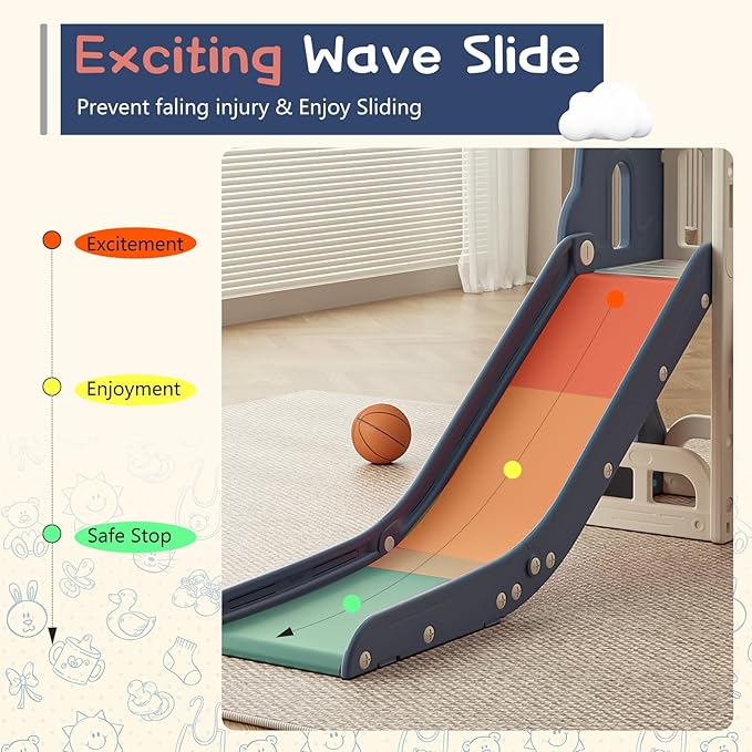 Toddler Slide,Kids Climber Slide with Storage Space and Non-Slip Steps,Indoor Outdoor Playset with Basketball Hoopa and Telescope,Slide for Toddlers Age 1-3