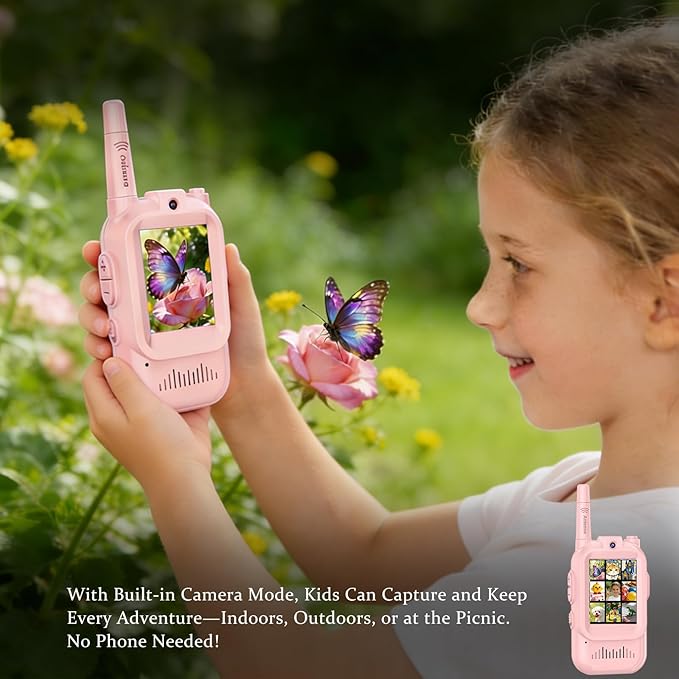 Video Walkie Talkies for Kids, 2 Pack Rechargeable Facetime Video Chat with Camera, Voice Changer, Ringtones, Secure Channel, 1600ft Long Range Intercom Toys for Indoor Outdoor, Ages 3–12 Boys Girls