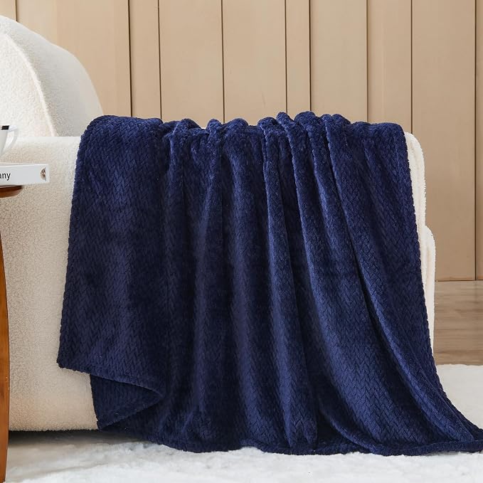 NEWCOSPLAY Fleece Leaves Pattern Throw Blanket, Dark Navy, 50"x60" | Super Soft Throw Blanket, Lightweight Cozy Bed Sofa Blanket, Premium Silky Flannel Fleece, Travel Blanket for All Season Use