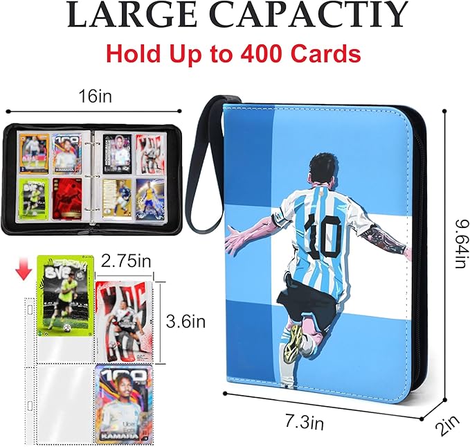 400 Pockets Soccer Card Binder for Soccer Cards 2025 2026,Portable Waterproof Storage Bag with Removable Sleeves for Topps Sports Cards Collectors