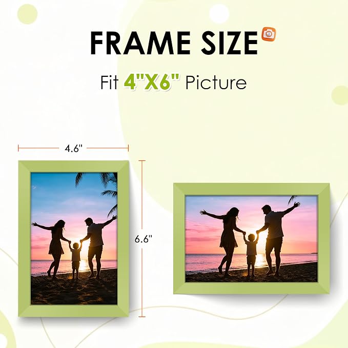 FIXSMITH 4x6 Picture Frame Set of 2, Green Photo Frame 4x6 with HD Plexiglass, Brown Picture Frames Collage for Tabletop or Wall Display