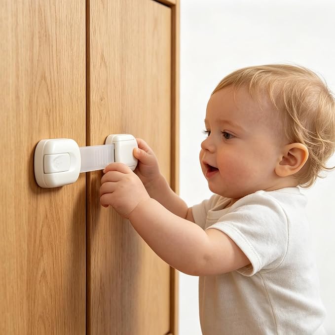 12-Pack Child Safety Cabinet Locks, No Drill Adjustable Strong Adhesive Straps, Toddler Baby Proofing for Cabinets Drawers Fridge Toilet Oven Cupboard | Strong adjustable adhesive straps for cabinet, drawer, fridge, toilet & oven. Drill-free baby safet...