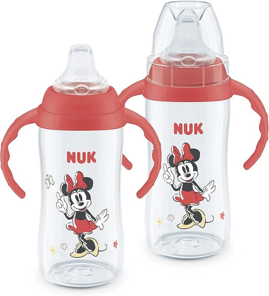 NUK First Choice Minnie Mouse Large Learner Cup 2.0, 10oz. Sippy Cup with Handles, Spill Proof, Leak Proof Soft Straw Cup, 2-Pack