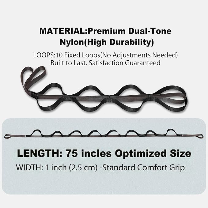 Acozycoo Stretching Strap with Loops,Non-Elastic Yoga Strap for Physical Therapy,Knee Replacement Recovery & Plantar Fasciitis,Leg Stretcher Band for Flexibility & Hamstring Rehab