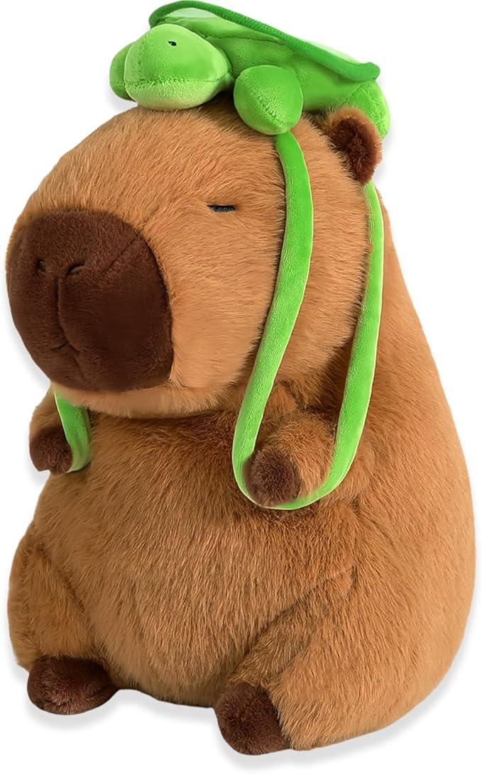Capybara Plush-11.8Inch Cute Capybara Stuffed Animal with Turtle Backpack- Kawaii Soft Capibara Pillow Birthday Gifts for Adults and Kids