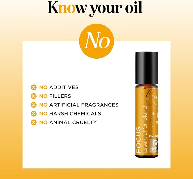 Focus Essential Oil Roll On - Aromatherapy Essential Oil Roller with Invigorating Pure Citrus and Mint Oils - Attention and Focus Essential Oil Blend with Eucalyptus Peppermint & Grapefruit (1 Pack)