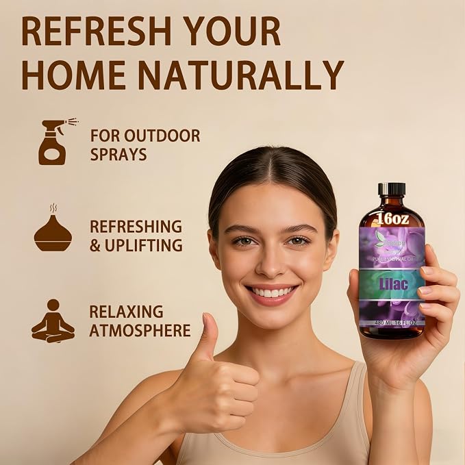 Lilac Essential Oil - Lilac Oil for Diffuser, 16 Fl Oz(480ml) | Candle Making, Soap Making, aroma, Strong Scent, Pure, Natural, Home Fragrance, Massage, Large Bottle